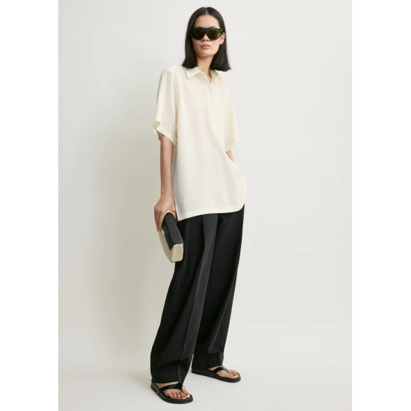 Totême Fluid Polo Shirt Ecru - Tops - Scandinavian Minimalist Luxury at Luxury Shoes 