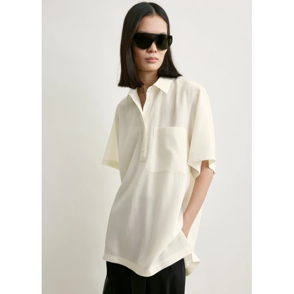 Totême Fluid Polo Shirt Ecru - Tops - Scandinavian Minimalist Luxury at Luxury Shoes 