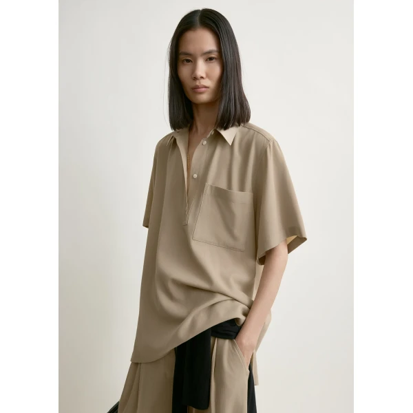 Totême Fluid Polo Shirt Overcast Beige - Tops - Scandinavian Minimalist Luxury at Luxury Shoes 