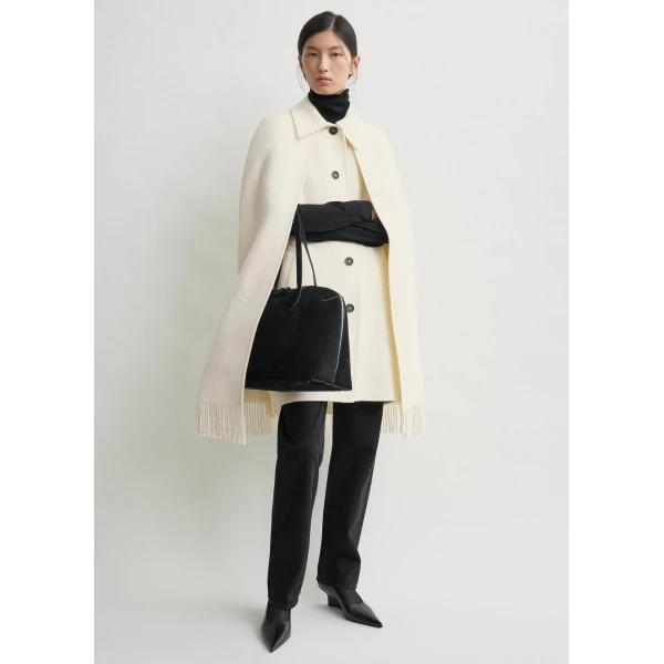 Totême Fringe Cape Coat Winter White - Coats - Scandinavian Minimalist Luxury at Luxury Shoes 