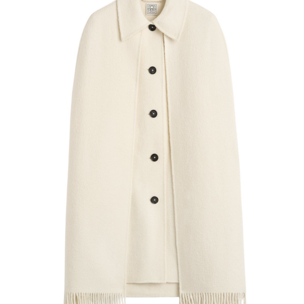 Totême Fringe Cape Coat Winter White - Coats - Scandinavian Minimalist Luxury at Luxury Shoes 