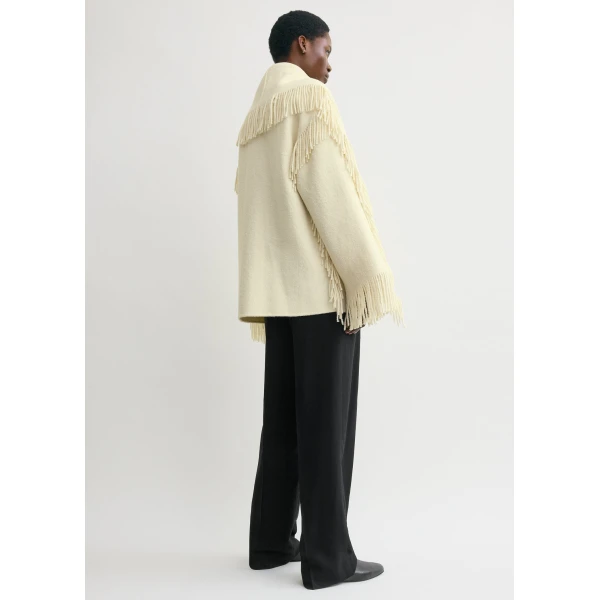 Totême Fringed Scarf Jacket Winter White - Jackets - Scandinavian Minimalist Luxury at Luxury Shoes 