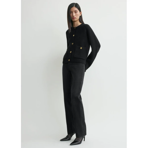 Totême Hammered Button Cardigan Black - Knitwear - Scandinavian Minimalist Luxury at Luxury Shoes 