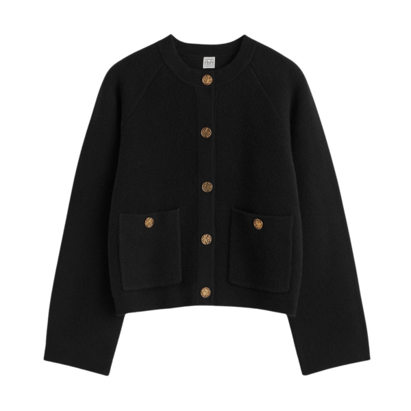 Totême Hammered Button Cardigan Black - Knitwear - Scandinavian Minimalist Luxury at Luxury Shoes 