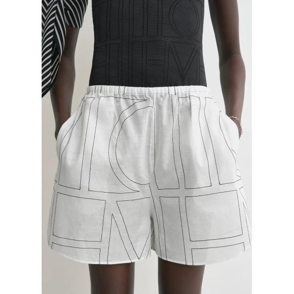 Totême Monogram Cotton PJ Shorts White/Black - Loungewear - Scandinavian Minimalist Luxury at Luxury Shoes 