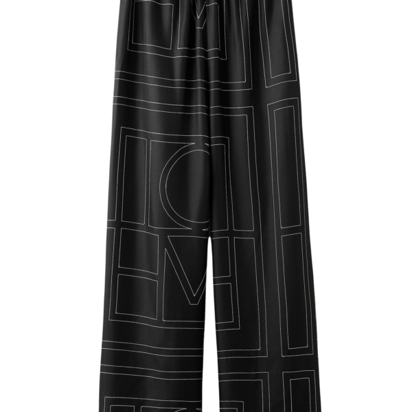 Totême Monogram Silk PJ Bottoms Black - Loungewear - Scandinavian Minimalist Luxury at Luxury Shoes 