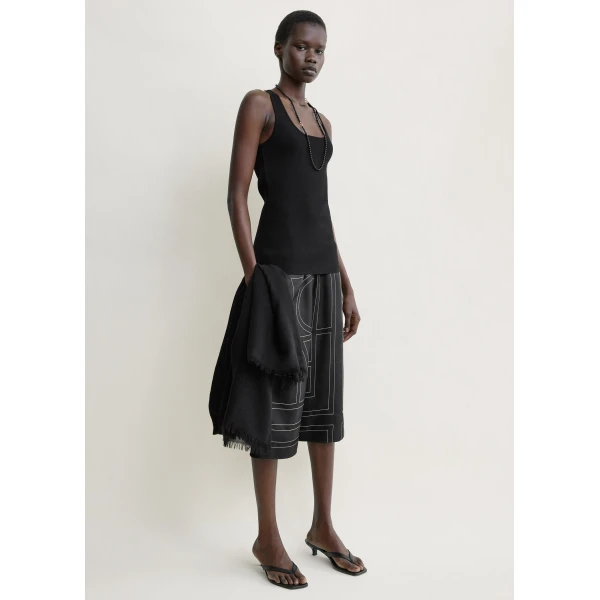 Totême Monogram Silk PJ Culottes Black - Loungewear - Scandinavian Minimalist Luxury at Luxury Shoes 