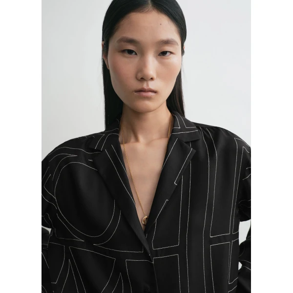 Totême Monogram Silk PJ Top Black - Loungewear - Scandinavian Minimalist Luxury at Luxury Shoes 