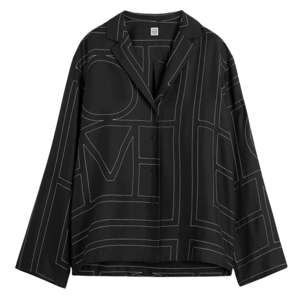 Totême Monogram Silk PJ Top Black - Loungewear - Scandinavian Minimalist Luxury at Luxury Shoes 