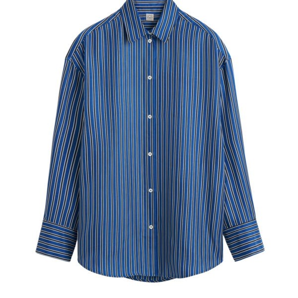 Totême Oversized Striped Shirt Blue/Navy - Tops - Scandinavian Minimalist Luxury at Luxury Shoes 