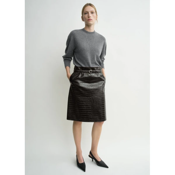 Totême Paneled Croco-Embossed Skirt Dark Brown - Skirts - Scandinavian Minimalist Luxury at Luxury Shoes 