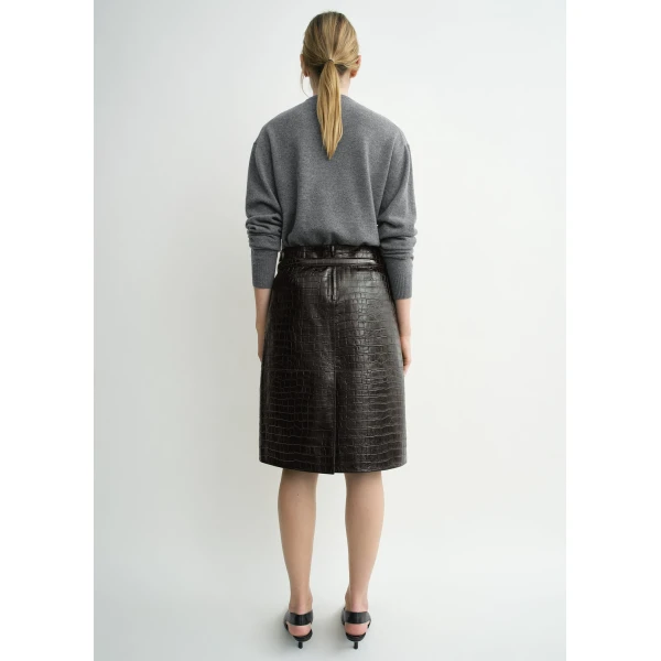 Totême Paneled Croco-Embossed Skirt Dark Brown - Skirts - Scandinavian Minimalist Luxury at Luxury Shoes 