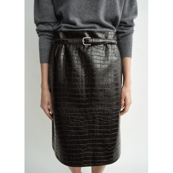 Totême Paneled Croco-Embossed Skirt Dark Brown - Skirts - Scandinavian Minimalist Luxury at Luxury Shoes 