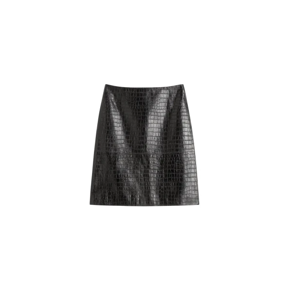 Totême Paneled Croco-Embossed Skirt Dark Brown - Skirts - Scandinavian Minimalist Luxury at Luxury Shoes 