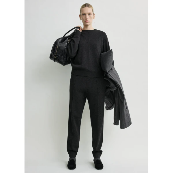Totême Pintucked Sweater Charcoal - Knitwear - Scandinavian Minimalist Luxury at Luxury Shoes 