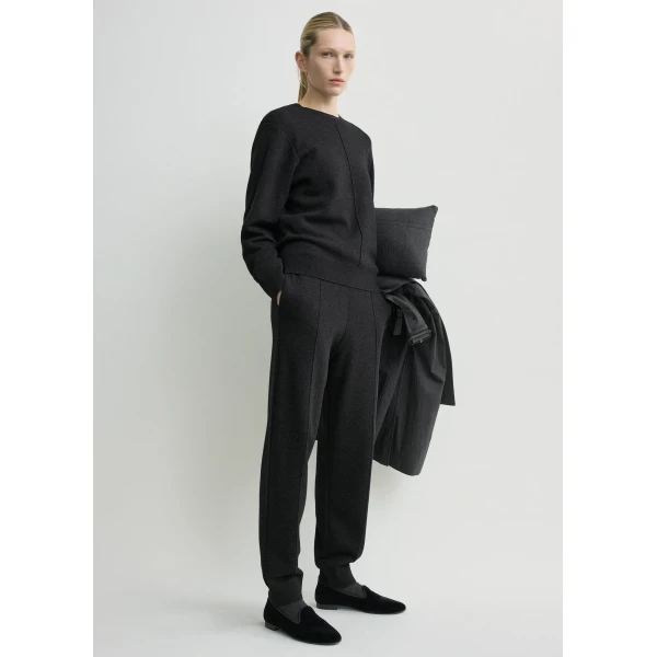 Totême Pintucked Sweater Charcoal - Knitwear - Scandinavian Minimalist Luxury at Luxury Shoes 