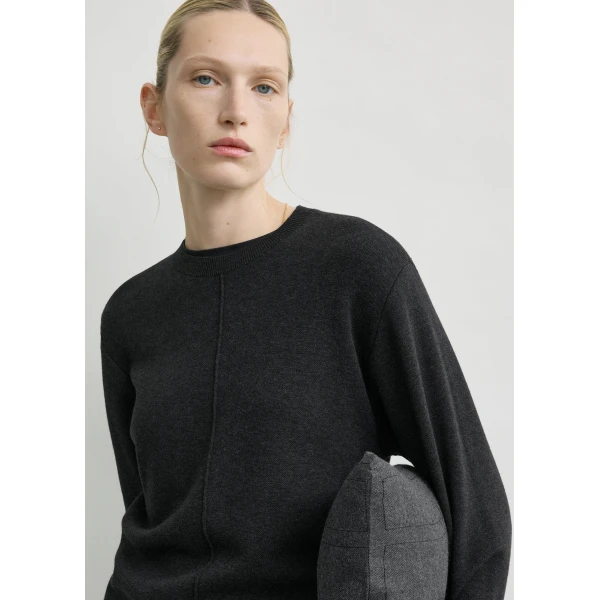 Totême Pintucked Sweater Charcoal - Knitwear - Scandinavian Minimalist Luxury at Luxury Shoes 