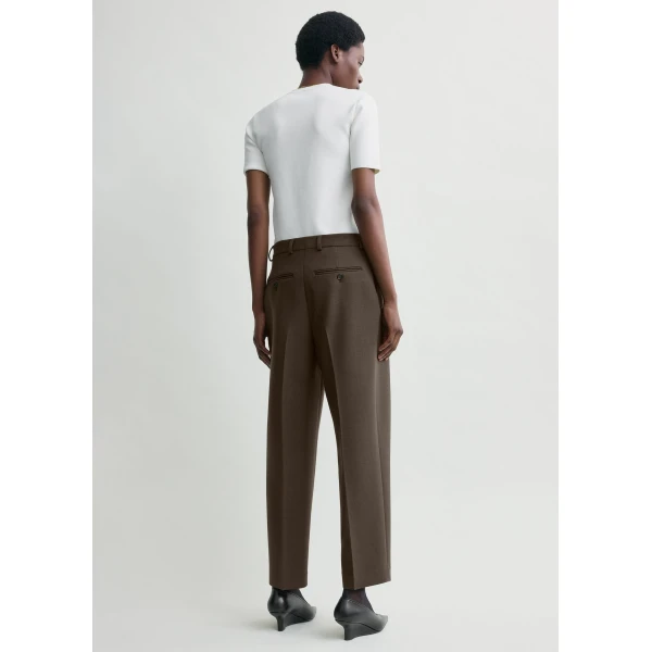 Totême Pleated Straight Trousers Bark - Pants - Scandinavian Minimalist Luxury at Luxury Shoes 