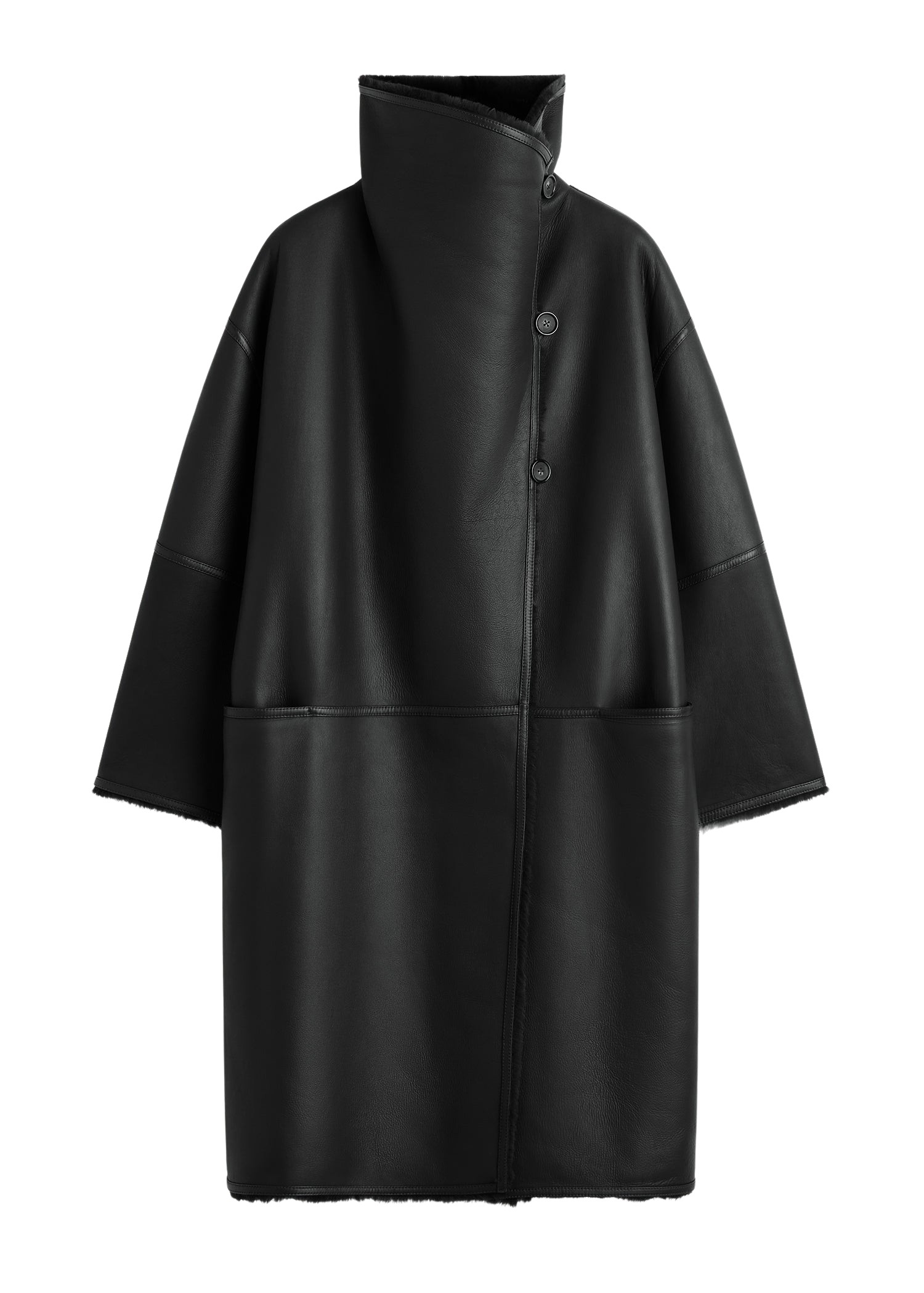 Toteme-Shearling-Wrap-Coat-Black53423_nobg Totême Shearling Wrap Coat Black - Coats - Scandinavian Minimalist Luxury at Luxury Shoes