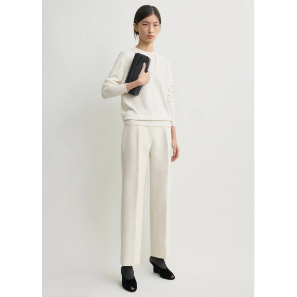 Totême Slim Evening Trousers Ecru - Pants - Scandinavian Minimalist Luxury at Luxury Shoes 