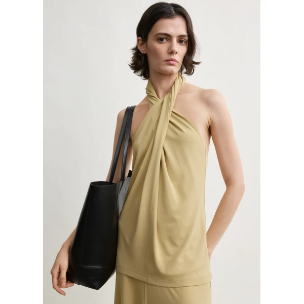 Totême Twisted Jersey Halter Top Chai - Tops - Scandinavian Minimalist Luxury at Luxury Shoes 
