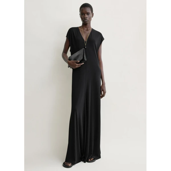 Totême V-Neck Jersey Dress Black - Dresses - Scandinavian Minimalist Luxury at Luxury Shoes 
