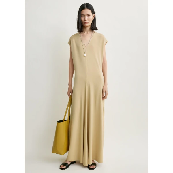 Totême V-Neck Jersey Dress Chai - Dresses - Scandinavian Minimalist Luxury at Luxury Shoes 