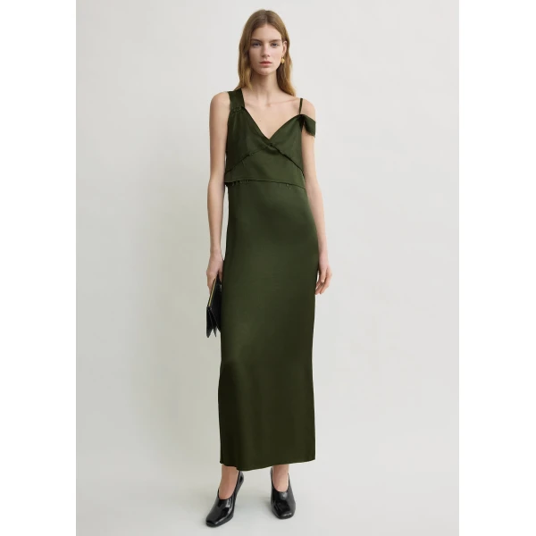 Totême V-Neck Slip Dress Bottle Green - Dresses - Scandinavian Minimalist Luxury at Luxury Shoes 