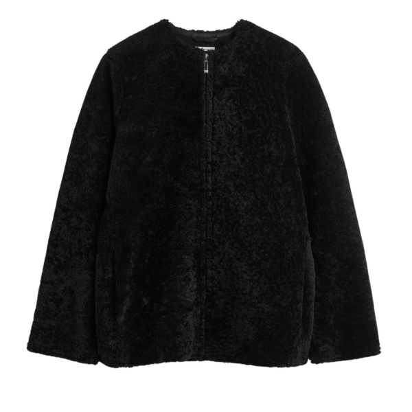 Totême Zipped Teddy Shearling Jacket Black - Jackets - Scandinavian Minimalist Luxury at Luxury Shoes 