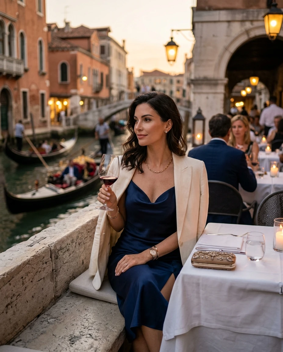 Gemma Deeks Style Guide: Semi Formal dinner outfit in Venice Summer 2026