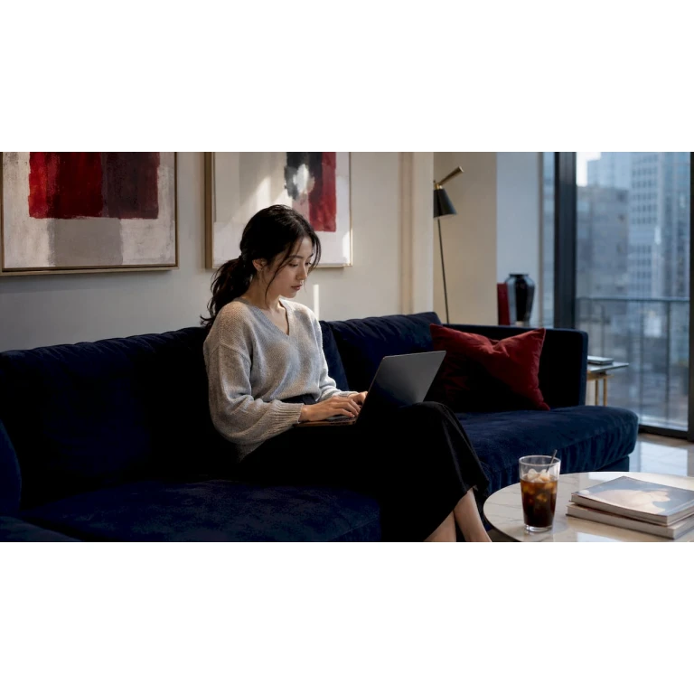 年轻女生正在网上挑选奢侈品牌的时尚单品