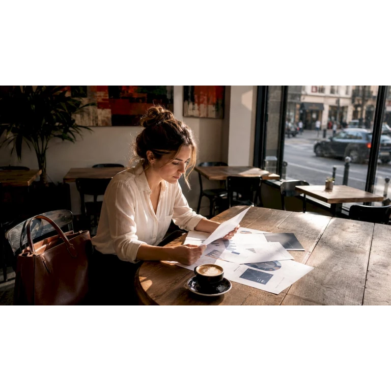 Een software-analist die technologische onderzoeksrapporten onder de loep neemt.