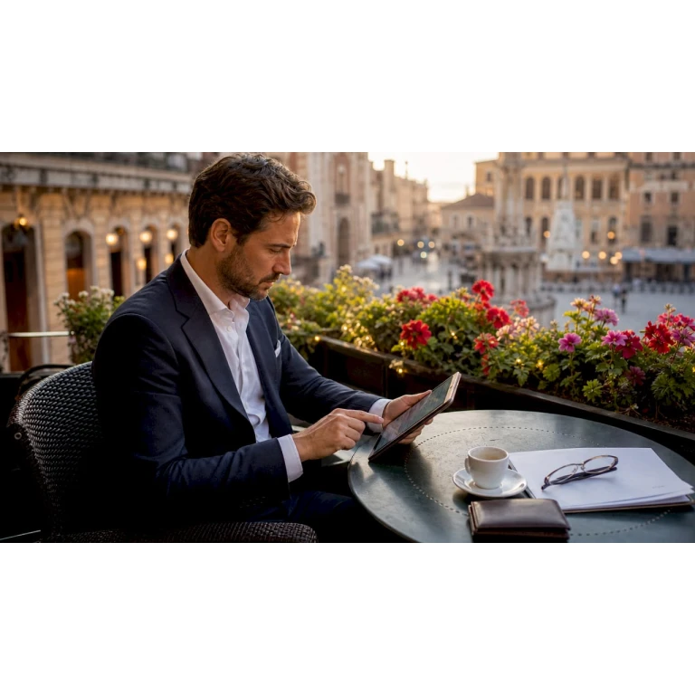 Un uomo sfoglia un sito di lusso dal suo tablet