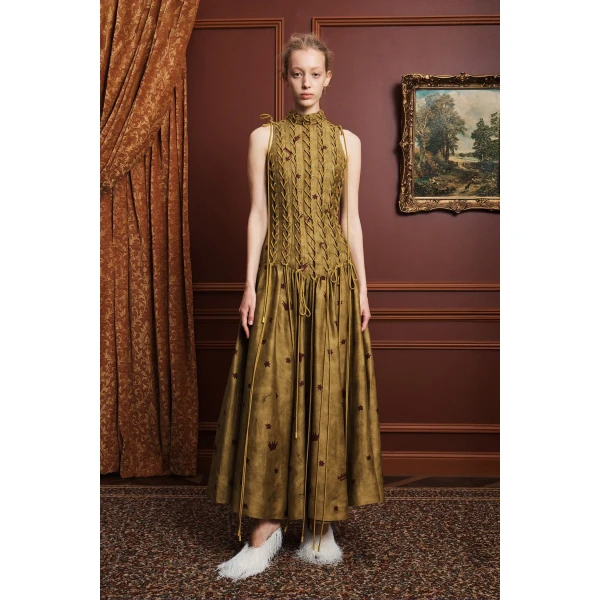 Alemais Astro Gown Olive  Sustainable Dresses with Alémais print -  Luxury Handbags Australian Designer