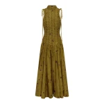 Alemais Astro Gown Olive  Sustainable Dresses with Alémais print -  Luxury Handbags Australian Designer