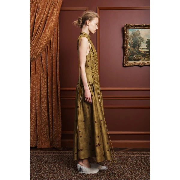Alemais Astro Gown Olive  Sustainable Dresses with Alémais print -  Luxury Handbags Australian Designer