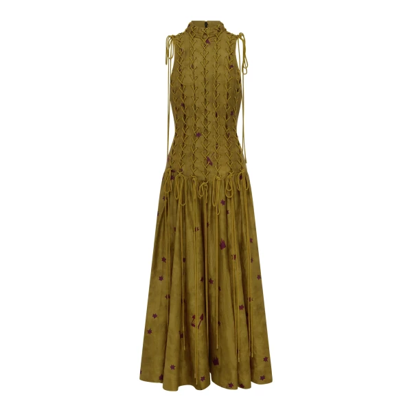 Alemais Astro Gown Olive  Sustainable Dresses with Alémais print -  Luxury Handbags Australian Designer