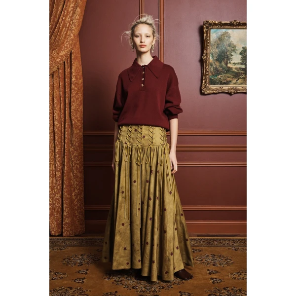 Alemais Astro Skirt Olive  Sustainable Skirts with Alémais print -  Luxury Handbags Australian Designer