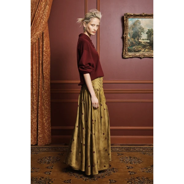 Alemais Astro Skirt Olive  Sustainable Skirts with Alémais print -  Luxury Handbags Australian Designer