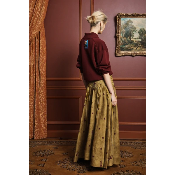 Alemais Astro Skirt Olive  Sustainable Skirts with Alémais print -  Luxury Handbags Australian Designer