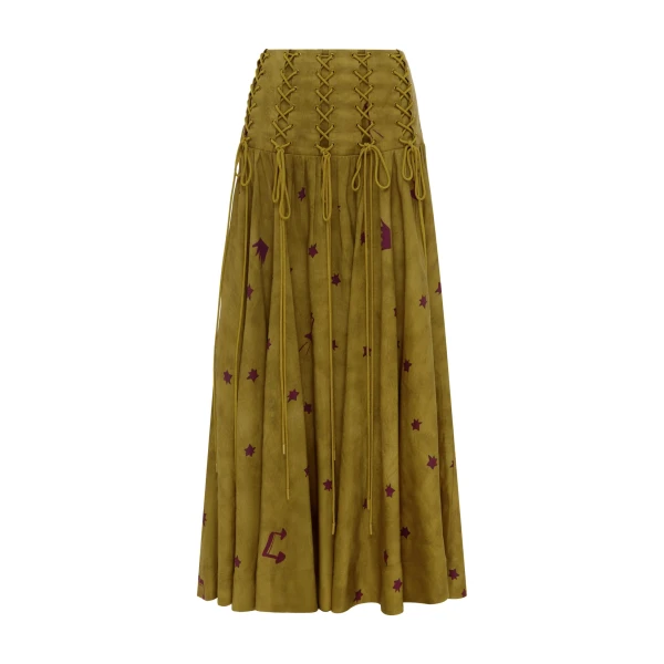 Alemais Astro Skirt Olive  Sustainable Skirts with Alémais print -  Luxury Handbags Australian Designer