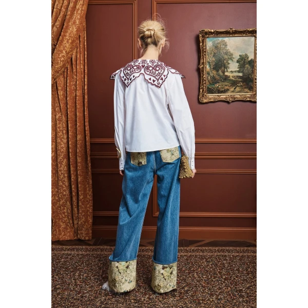 Alemais Bobby Embroidered Shirt  Sustainable Tops with Alémais print -  Luxury Handbags Australian Designer