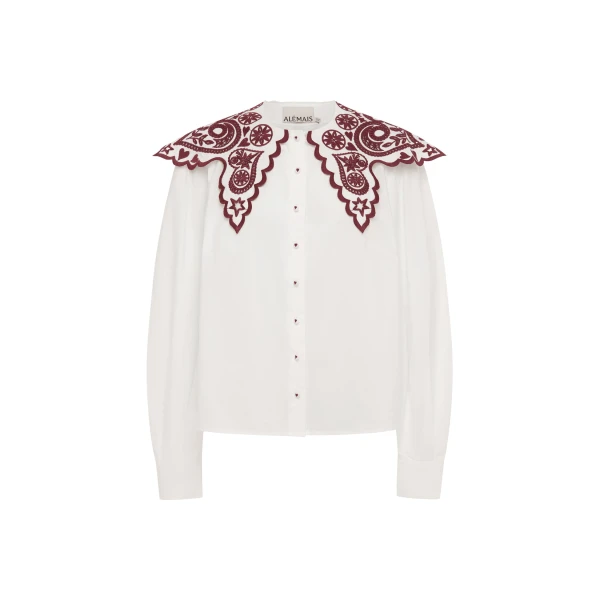 Alemais Bobby Embroidered Shirt  Sustainable Tops with Alémais print -  Luxury Handbags Australian Designer