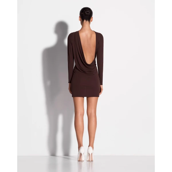 Long Sleeve Open Back Drape Mini Dress
