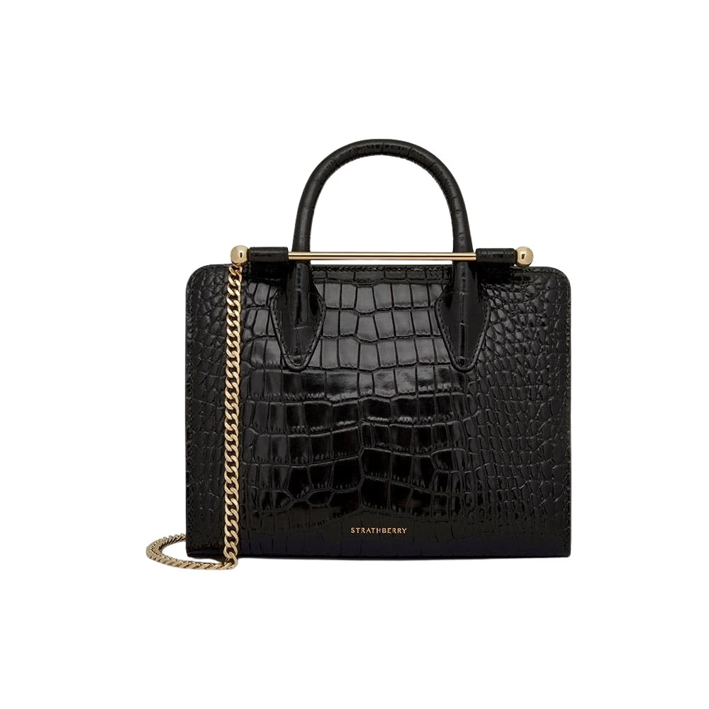 Black-Mini-Tote-in-Croc-embossed-Leather-Black55440_nobg Strathberry Mini Tote bag