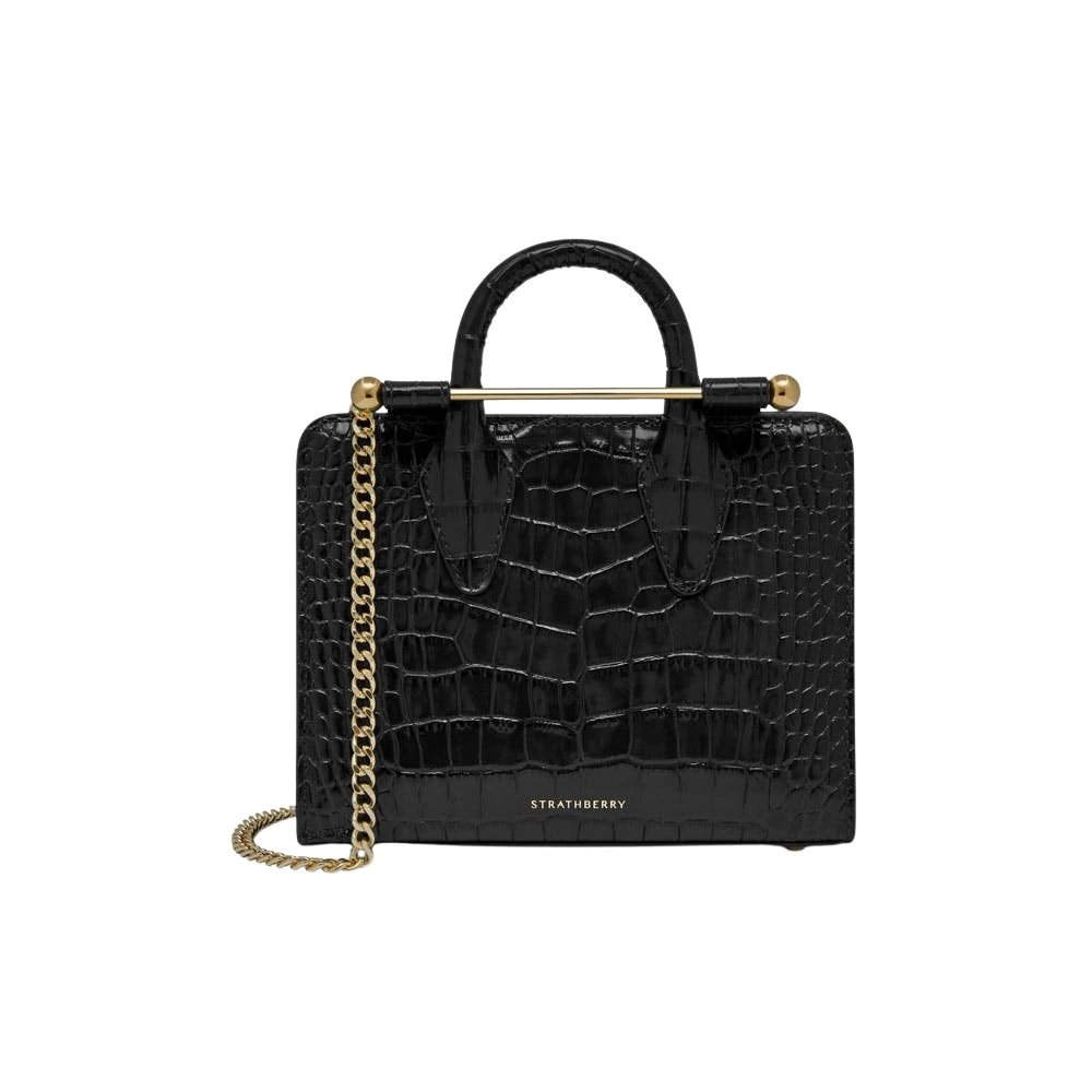 Black-Nano-Tote-in-Croc-embossed-Leather-Black42820_nobg Strathberry Nano Tote mini bag