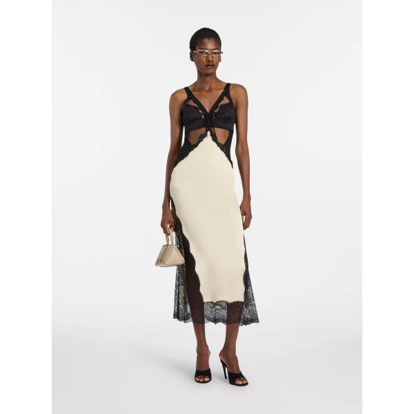 Black and ivory midi dress