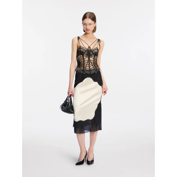 Black and ivory midi skirt