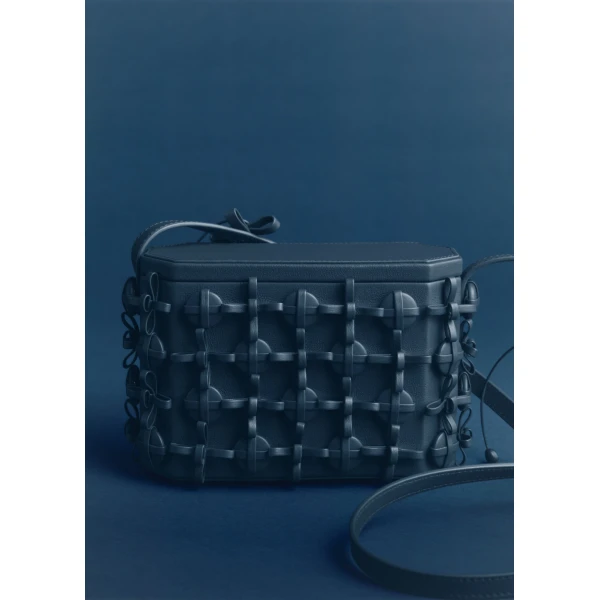Polène Button Bow Box in Ink Button Bow Box in Ink - Clutch Bags - Parisian Luxury Leather Bag at Luxury Shoes 