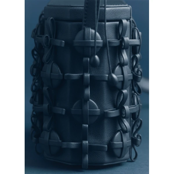 Polène Button Bow Box in Ink Button Bow Box in Ink - Clutch Bags - Parisian Luxury Leather Bag at Luxury Shoes 